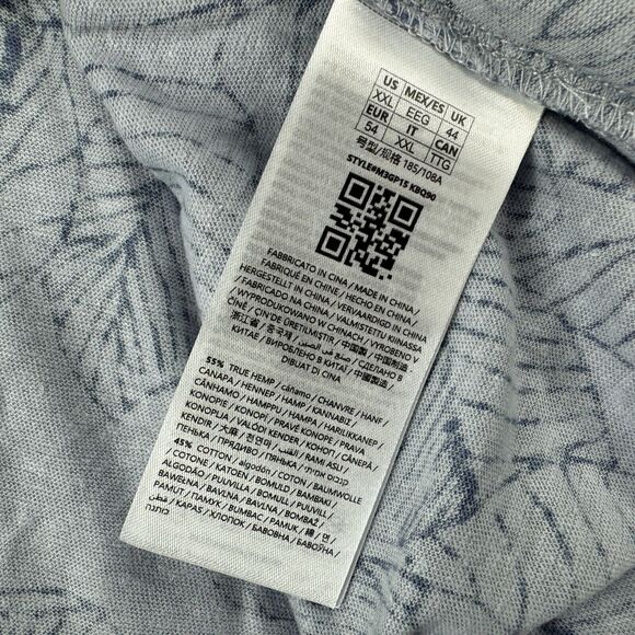 Guess Mens Leaf Print Hemp Blend Short Sleeve Polo Shirt Blue 2XL - Picture 5 of 5